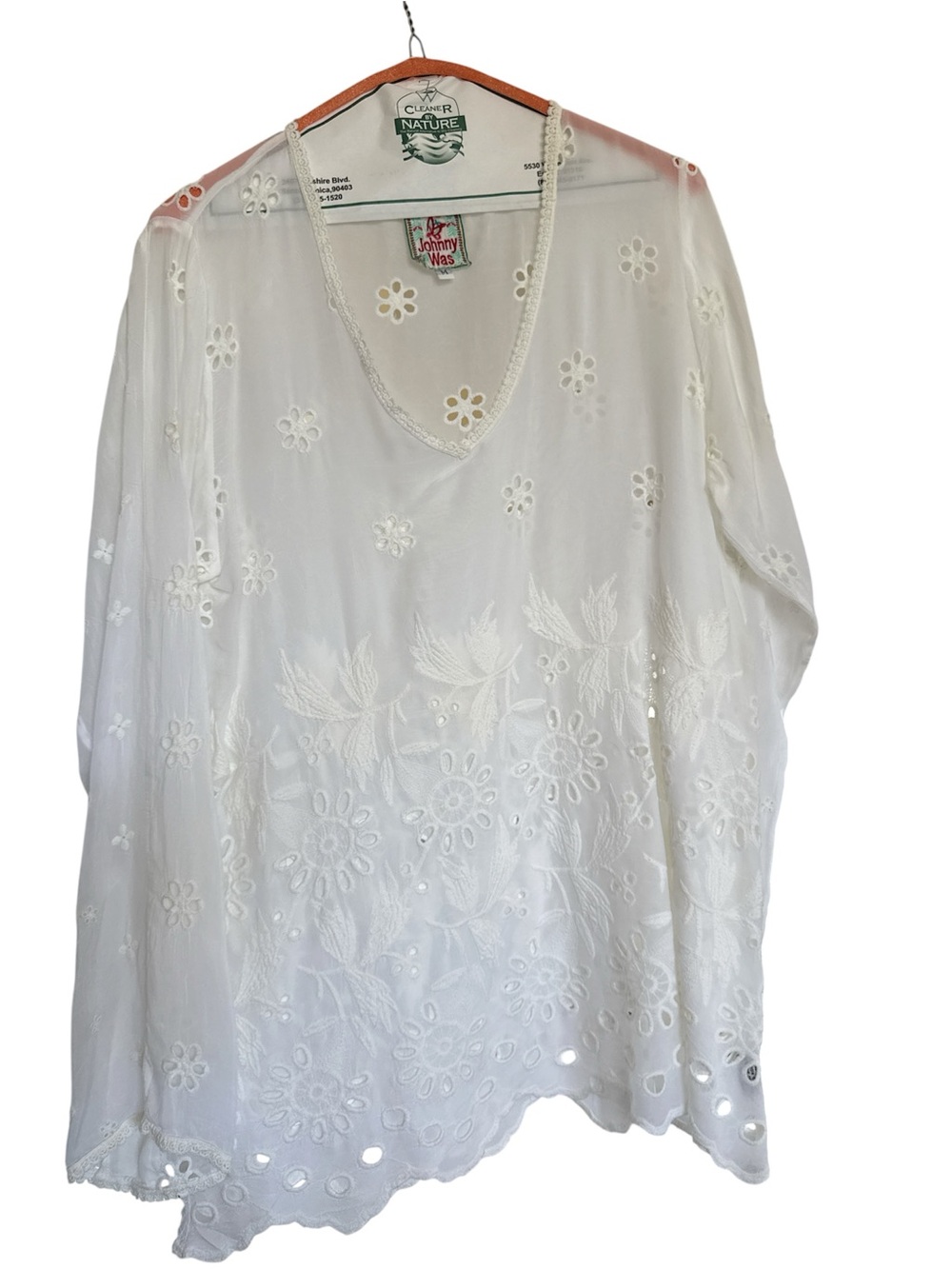 Johnny Was White Floral Eyelet V-Neck Tunic